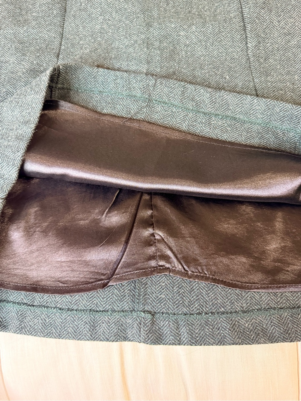 Modcloth wool blend preppy green black herringbone A line skirt lined pockets L - Picture 6 of 12
